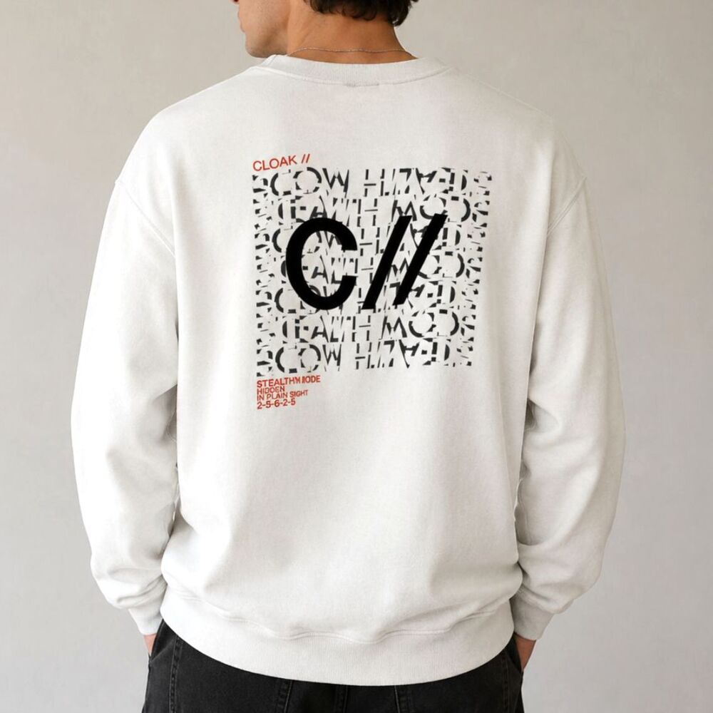 Cloak Hidden in Plain Sight Stealth Mode White Graphic Crewneck Sweatshirt L
